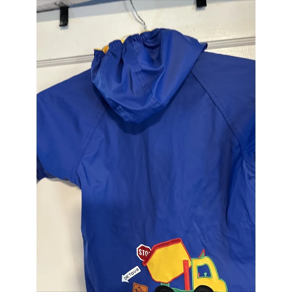 Wippette Kids Hooded Rain Coat Jacket Boys Size 3 Blue Road Work Fleece Lined